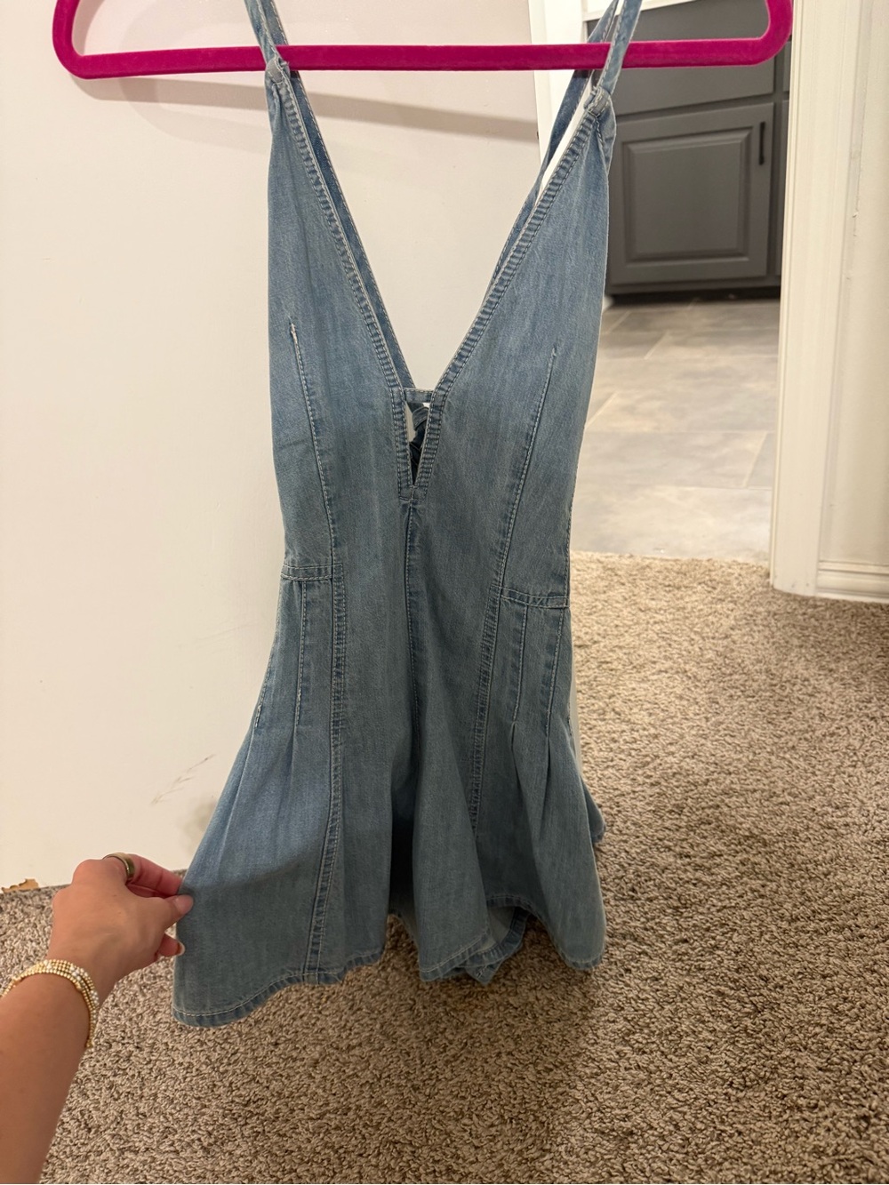 We The Free Light Blue Denim V-Neck Romper